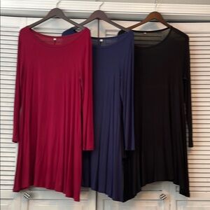 Women's Long Sleeve Short Dress/Tunic Top - Red, Blue, Black, GUC